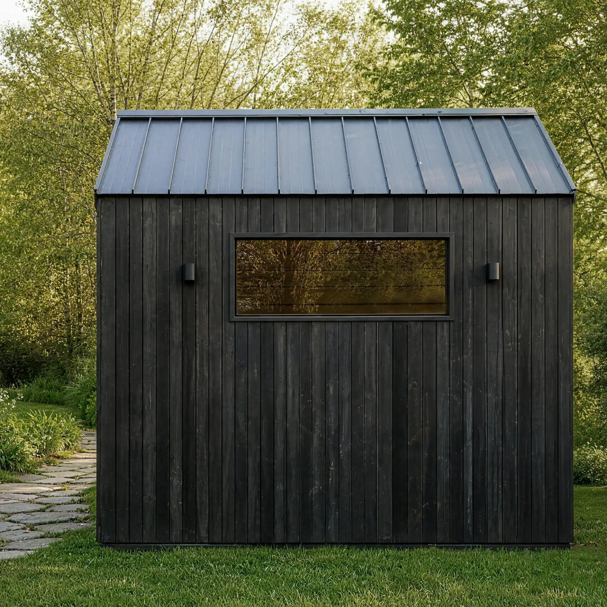 Nestora 7-8 Person Luxury Outdoor Steam Sauna Black with Panoramic