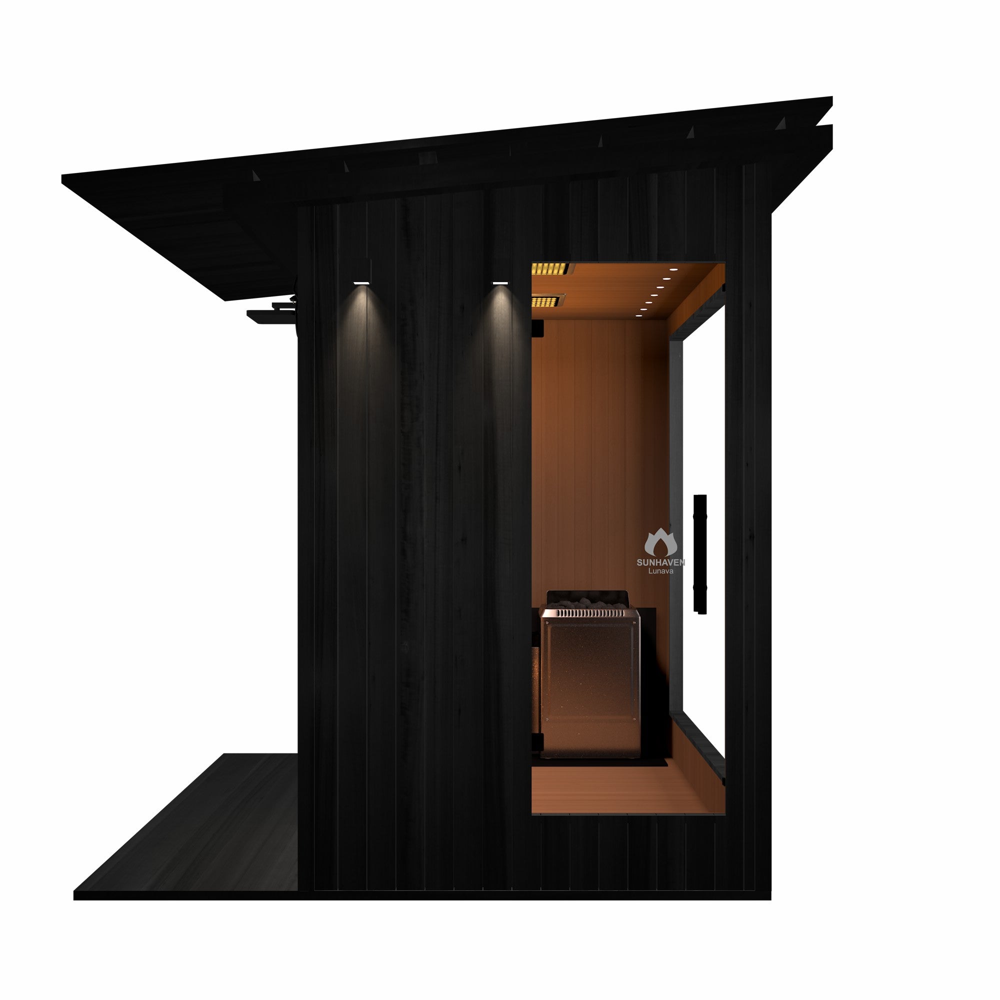 Lunava Outdoor Steam Sauna 3-4 Person Luxe Black Red Cedar Harvia